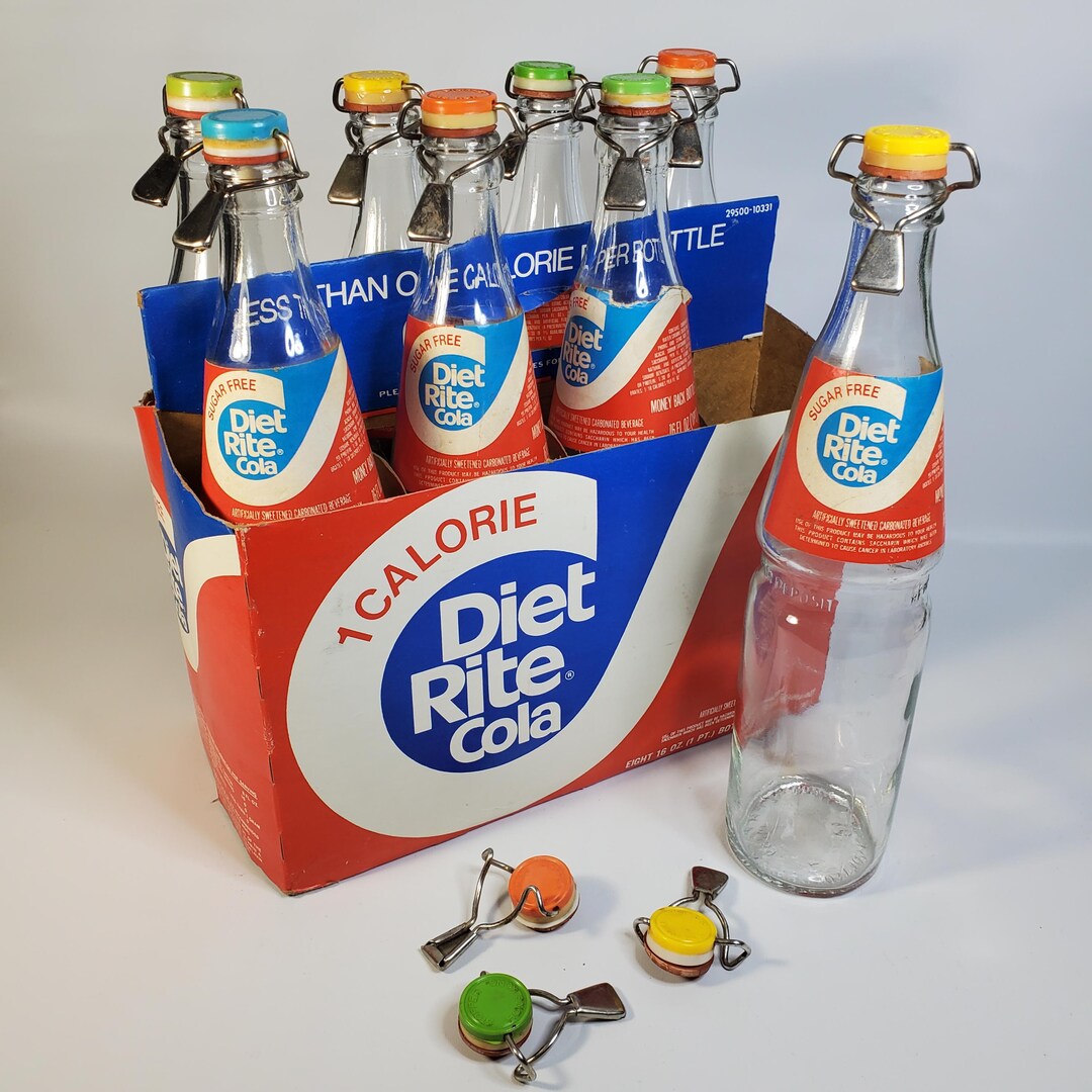 Vintage 1960s Diet Rite Cola 8-pack, Glass Bottles, Swing-top Closures ...