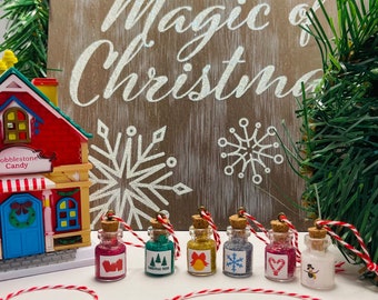 Christmas Miniature Potion Bottles Set of 6 Bottles/Ornaments