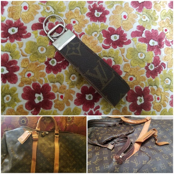 Re-fashion Repurposed Upcycled Authentic Louis Vuitton LV monogram Logo w Italian leather Key Fob wristle from old keep all - last picture