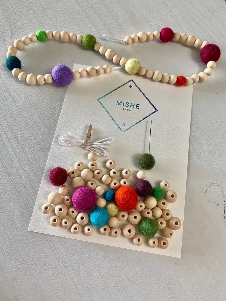 Mini Felt Garland Kit Wood Bead and Felt Garland Kit DIY Kit Etsy