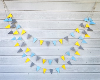 Set of 3 Triangle Felt Garland | Blue |Grey | Yellow | Garland | Party Decor | Birthday Decor | Baby shower Decor