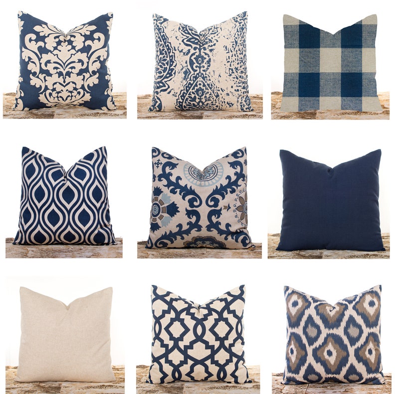 Sale Ends Soon Navy Throw Pillows Burlap Pillow Covers Etsy