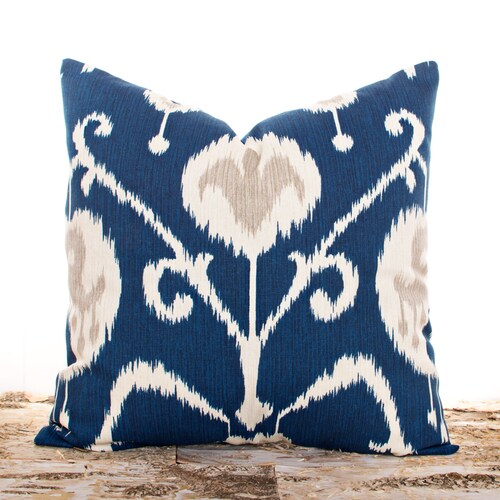 Ikat Throw Pillow Covers Navy Cushion Covers Floral Pillows Etsy