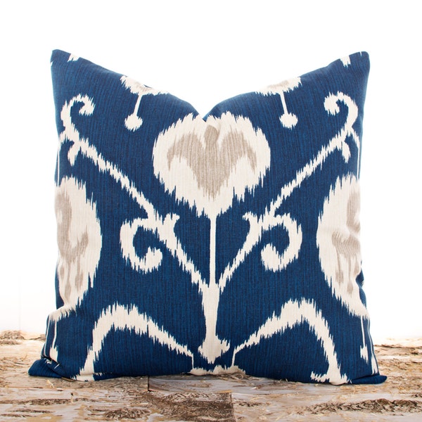 Navy Ikat Pillows, Navy Throw Pillow Covers, Cushion Covers, Ikat Fabric, Navy and Cream, Decorative Pillows