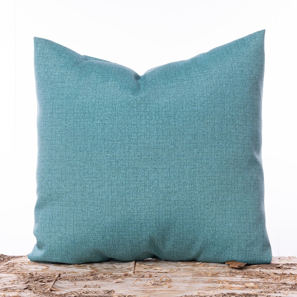 Outdoor aqua pillow cover, Solid blue pillow, Outdoor blue accent pillow, Tropical decor, Teal, Solid blue fabric, Polyester fabric pillow