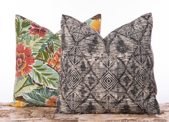 Charcoal Outdoor Tribal Print Pillow Geometric Throw Pillow Cover