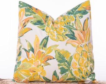 Large print pineapple pillow, Outdoor yellow pineapple pillow cover, Tropical pillows, Coastal pillows, Cushion covers, Tropical fabric