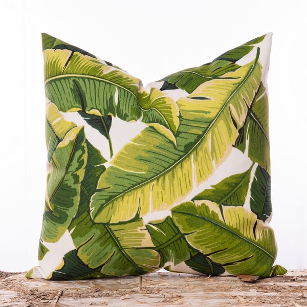 Outdoor palm leaf pillow, Beverly Hills Hotel, Palm leaf decorative pillow, Tropical, Banana leaf pillow cover, Dark green, Light green