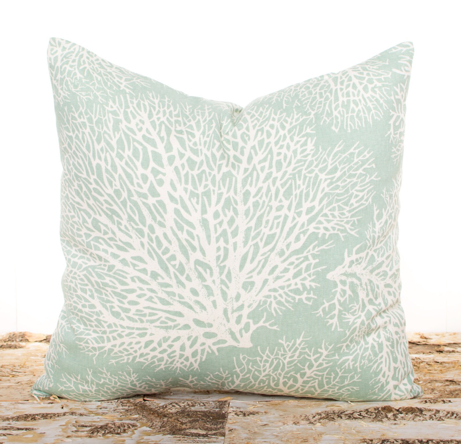 Seafoam Green Throw Pillows, Large Ocean Coral Pillow, Nautical Pillows