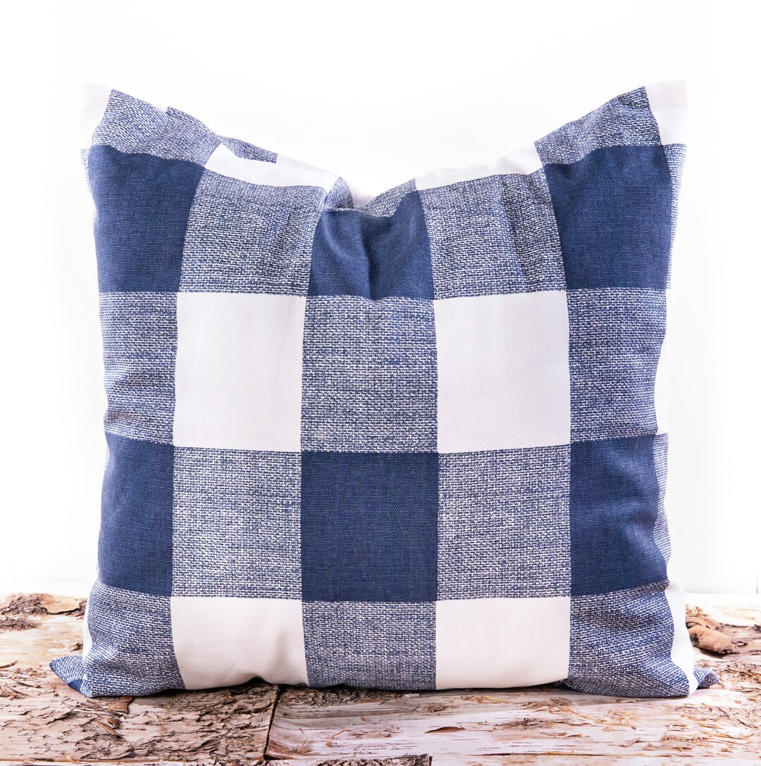 Blue Gingham Pillow Cover Plaid Throw Pillows Farmhouse Decor Plaid