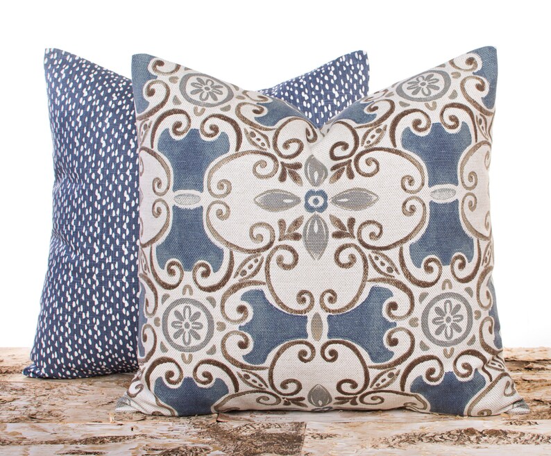 Riverbed Dark Blue Throw Pillow Cover Blue Decorative Etsy
