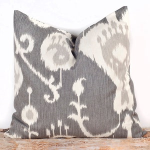 Gray Ikat Pillow Cover, Decorative Bed Pillows, Toss Pillow Cases, 12 x 16 image 1