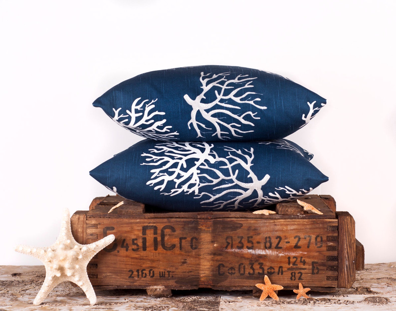 Decorative Beach Pillows Navy Coral Pillow Covers Beach Etsy