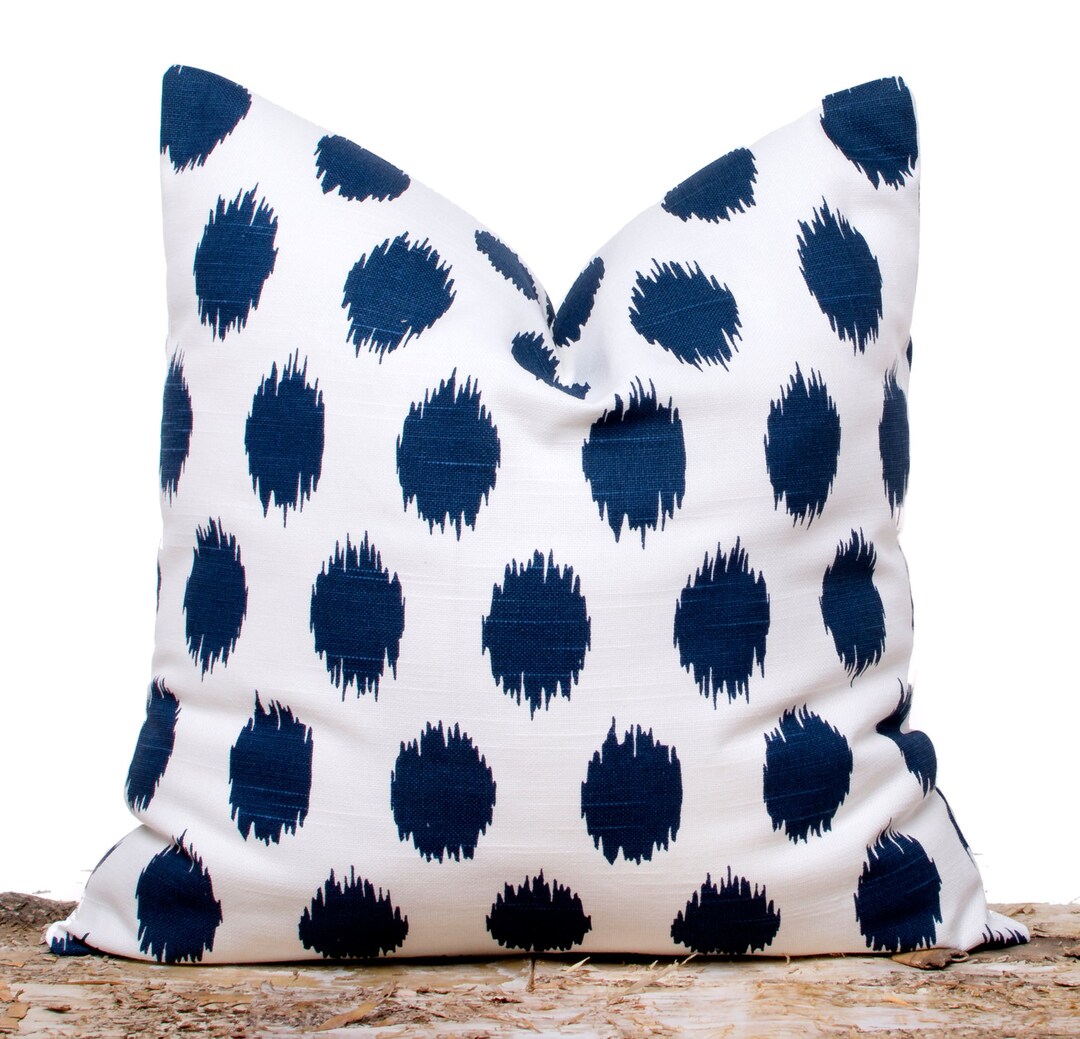 Navy Polka Dot Pillows, Navy Throw Pillows, Blue Pillow Case, Cotton