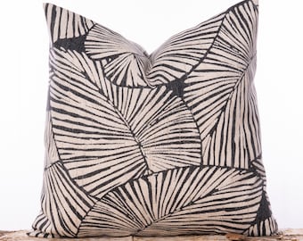 Outdoor large leaf throw pillow, Black and white palm leaf pillow, Outdoor throw pillow covers, Tropical pillows, Deck pillows, Patio pillow