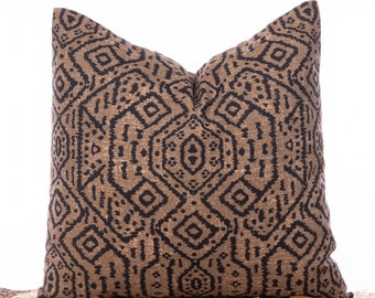 Brown and black tribal print pillow, Geometric pillows, Brown pillow covers, Decorative pillows, Designer fabric, Brown Accent pillows
