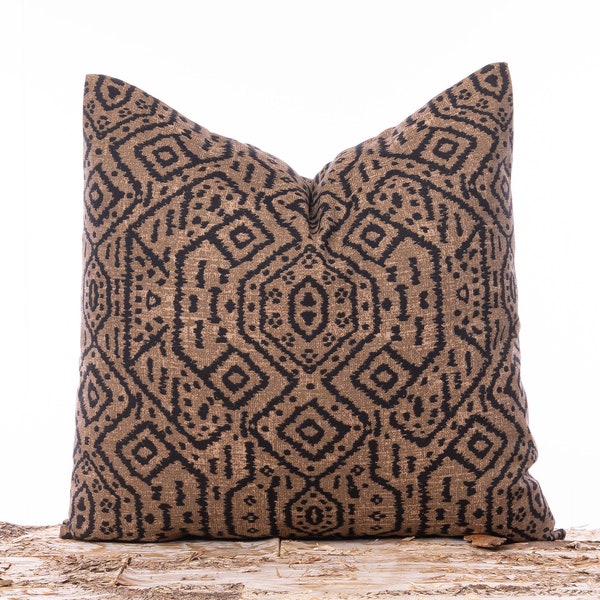 Brown and black tribal print pillow, Geometric pillows, Brown pillow covers, Decorative pillows, Designer fabric, Brown Accent pillows