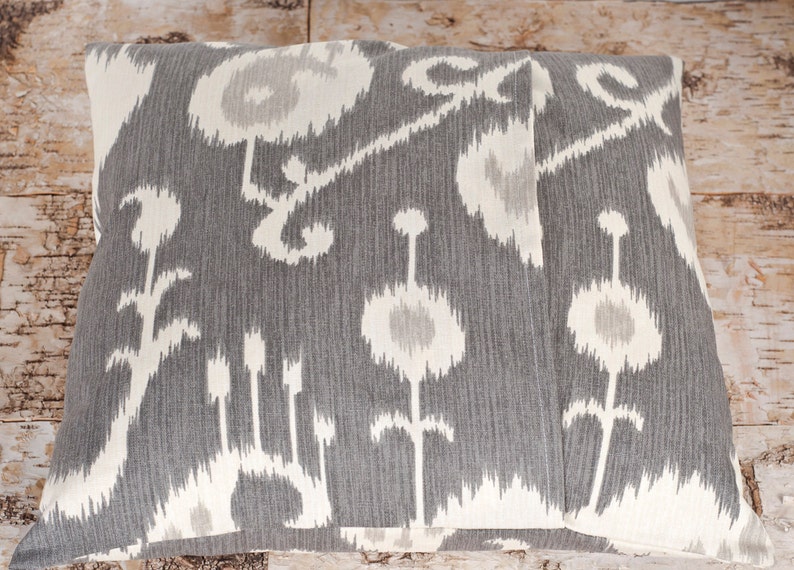 Gray Ikat Pillow Cover, Decorative Bed Pillows, Toss Pillow Cases, 16 x 16 image 3