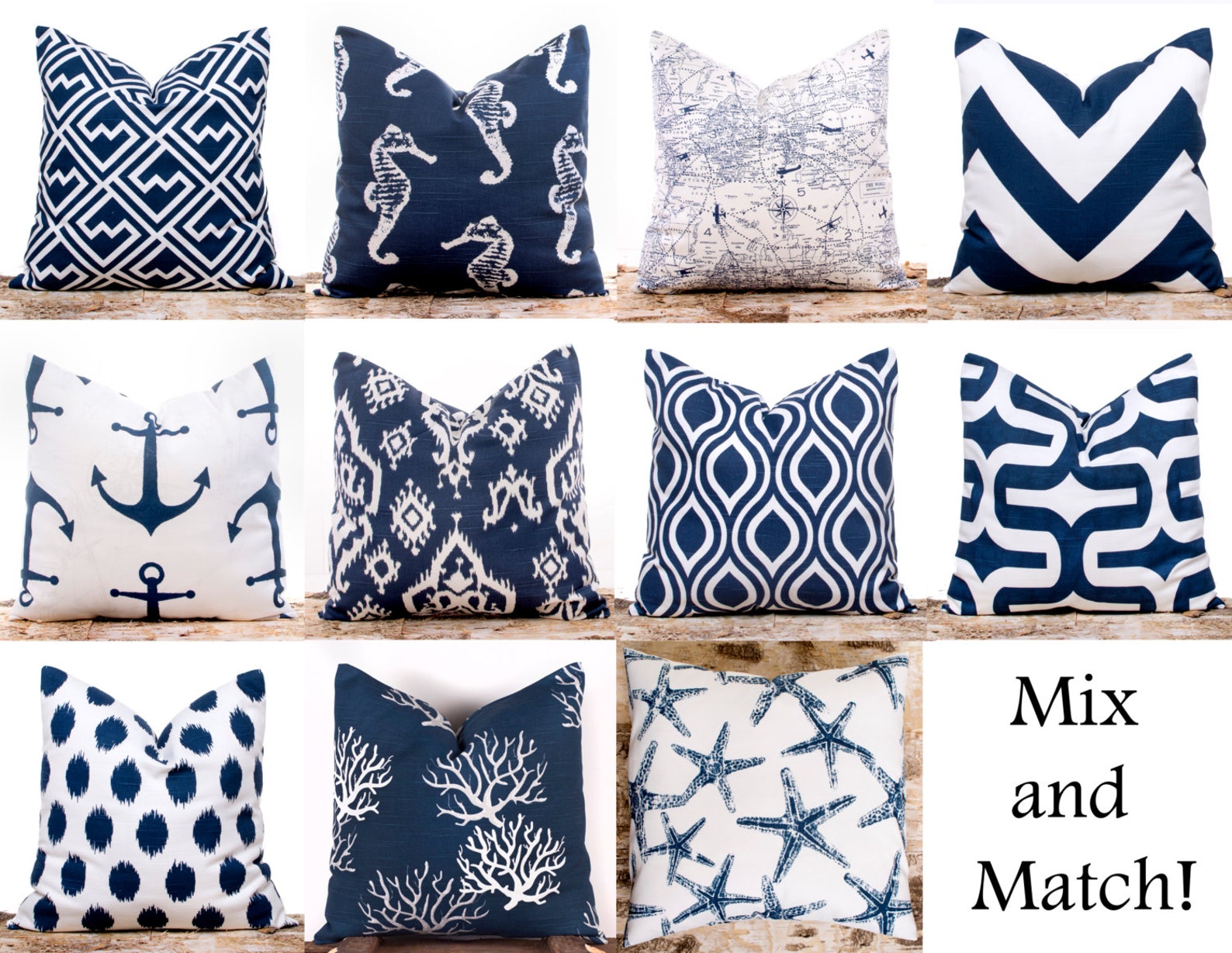 Navy Throw Pillows Ikat Pillow Covers Polka Dots Nautical Etsy