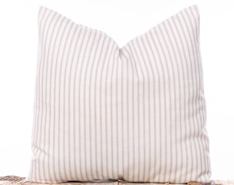 Light gray ticking stripe pillow cover, French stripe pillow, Gray and white stripe, Farmhouse pillows, Neutral home decor, Soft pillows