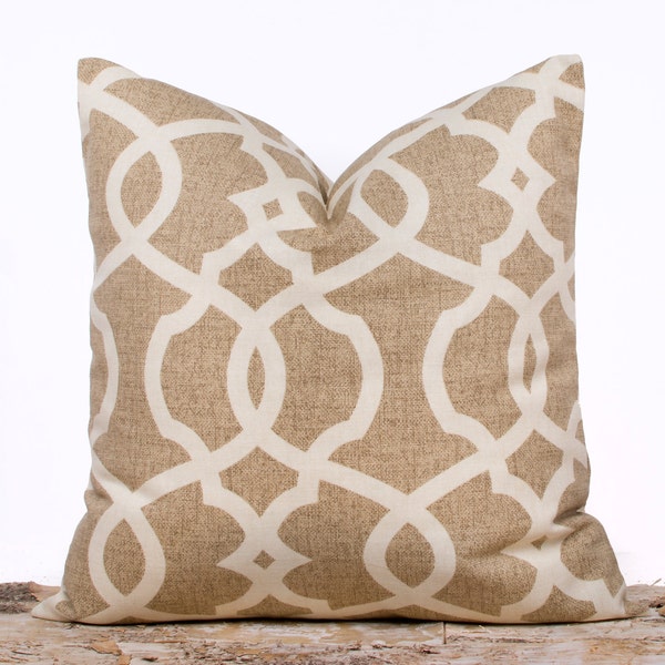 Tan Throw Pillow, Wheat Brown Pillow Cover, Lattice Pillow, Designer Pillow, Tan and Cream Pillow Cover, 16 x 16"