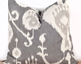Gray Ikat Pillow Cover, Decorative Bed Pillows, Toss Pillow Cases, 18 x 18