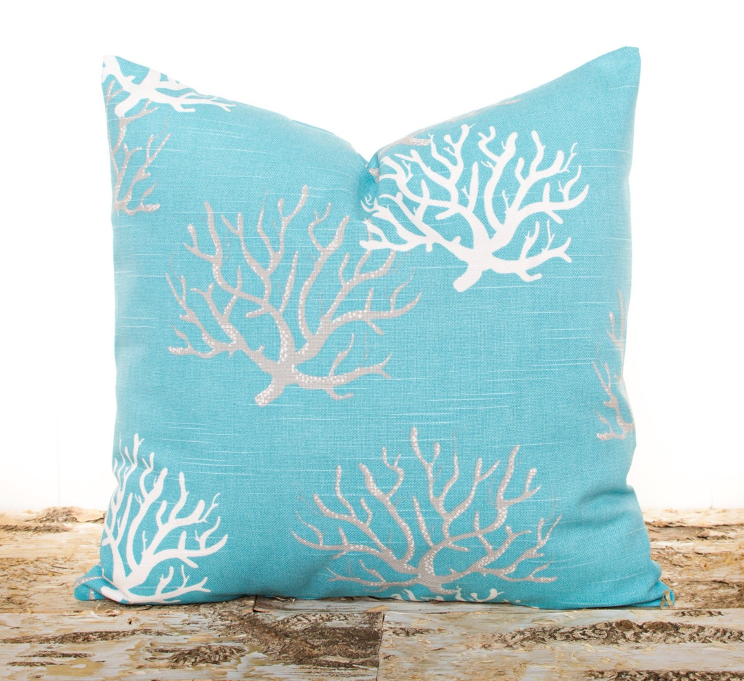 Aqua Blue Throw Pillows, Nautical Pillowcases, Coral Pillows, Beach ...
