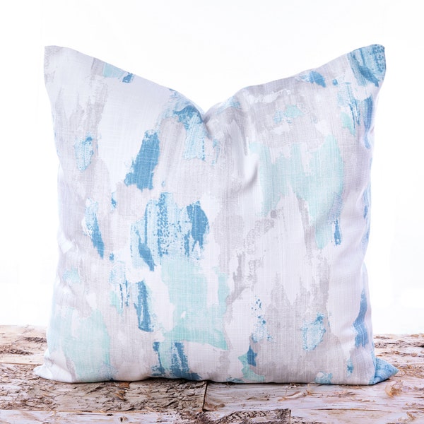 Splashes of Blue Pillow Cover - Gray and Blue Pillows - Aqua Throw Pillow - Turquoise Accent Pillows - Blue Bed Pillows - Coastal Pillows