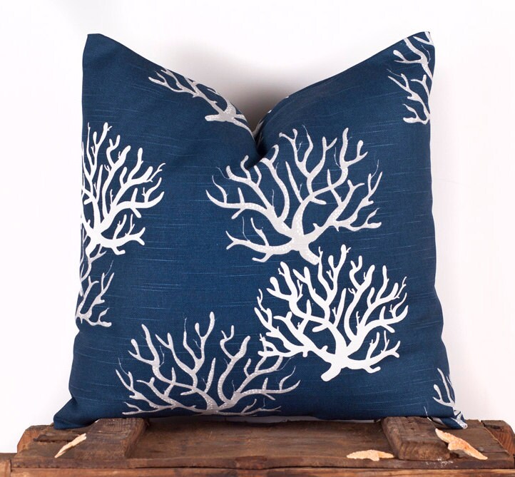 SALE ENDS SOON Decorative Beach Pillows Navy Coral Pillow Etsy