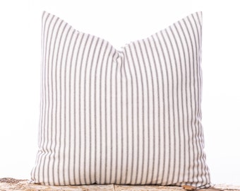 Farmhouse pillows, Black ticking stripe pillow cover, Neutral home decor, Black and white stripe, Ticking stripe, French stripe throw pillow