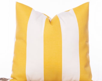 Outdoor pillow covers, Yellow canopy outdoor pillow, Yellow and white stripe pillow cover, Bright yellow, Striped pillow sham, Yellow pillow