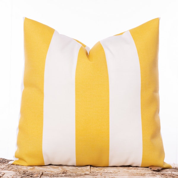 Outdoor pillow covers, Yellow canopy outdoor pillow, Yellow and white stripe pillow cover, Bright yellow, Striped pillow sham, Yellow pillow