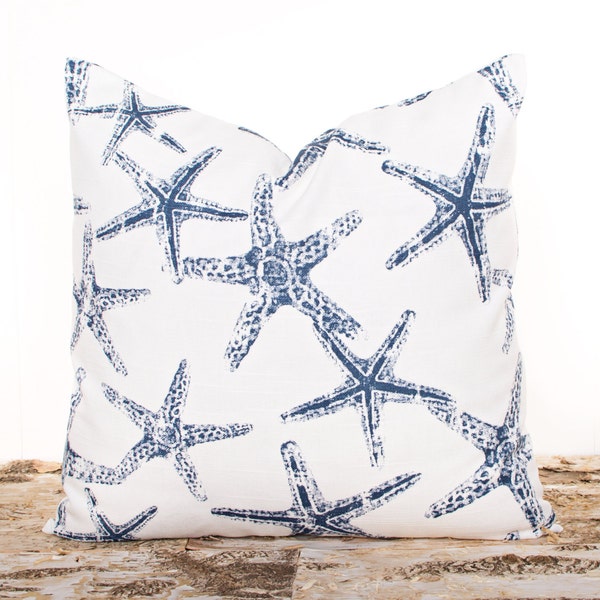 Blue Starfish Pillow Cover, Navy Pillows, Navy and White Nautical Pillows, Beach Pillows, Ocean Theme Pillow Covers