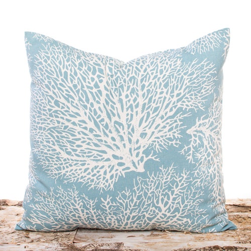 Light Blue Beach Pillow Coral Pillows Blue and White Etsy