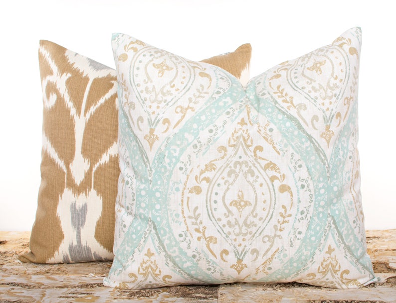 Brown Ikat Print Pillowcase Seafoam Throw Pillow Cover Set Etsy