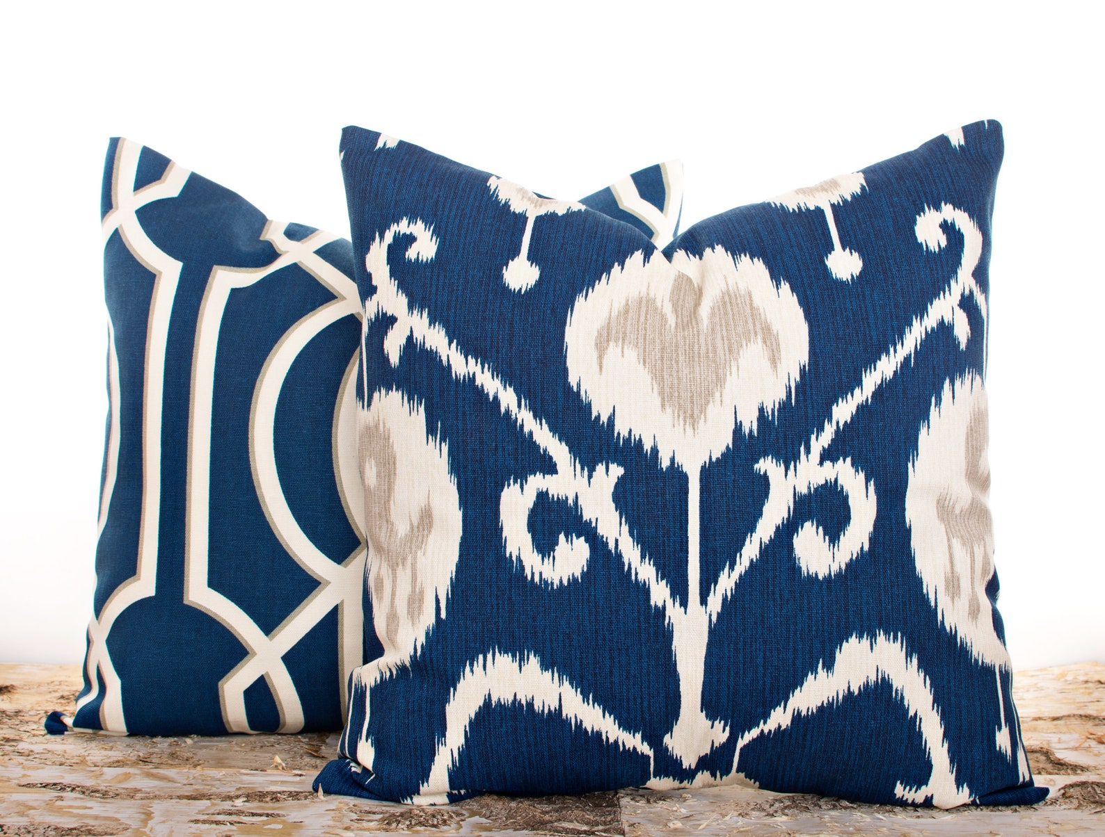 Ikat Throw Pillow Covers, Navy Cushion Covers, Floral Pillows, Beach
