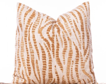 Orange tiger stripe pillow, Orange pillow, Neutral pillows, Throw pillow covers, Orange accent pillow, Neutral pillow shams, Designer fabric