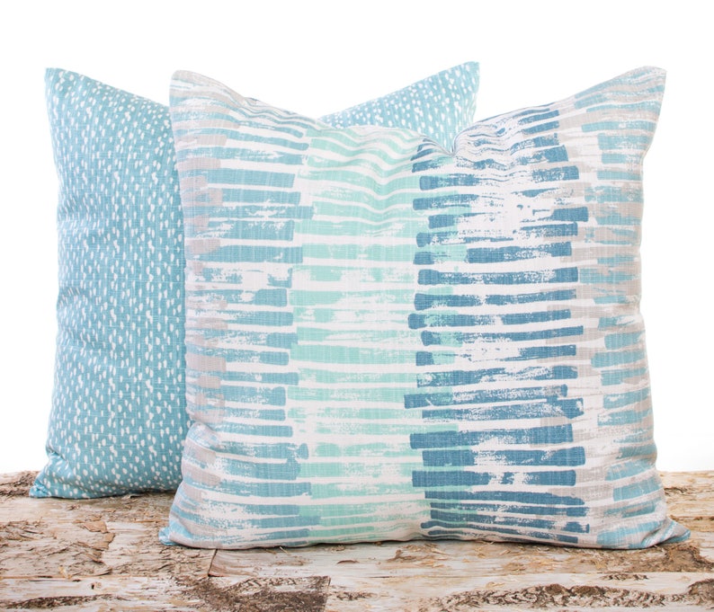 Shades of Blue Pillow Cover Blue Pillowcase Blue Lines Throw Etsy