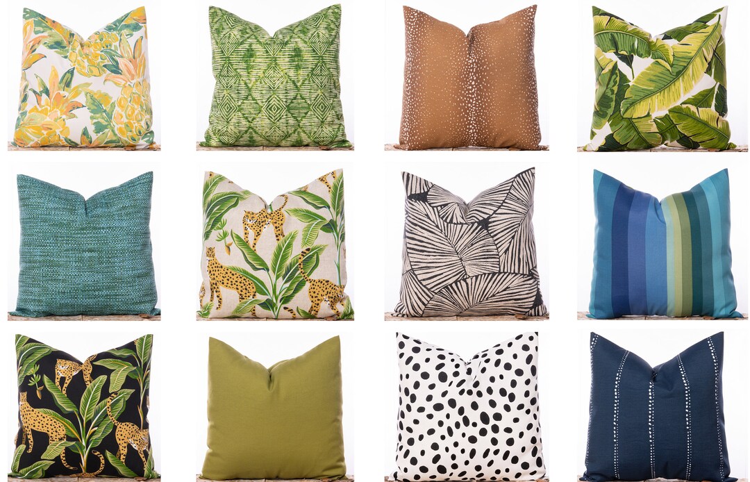 Tropical Outdoor Pillows, Palm Leaf Pillow, Pineapple, Animal Print