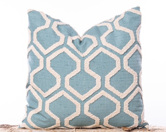 Teal linen fabric pillow, honeycomb pattern, aqua pillows, blue pillows, textured decor, throw pillows, toss pillow covers, designer pillows