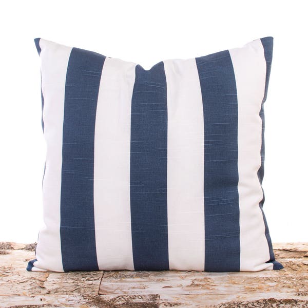 Navy and White Stripes Throw Pillow Cover, Made with 100% Cotton Fabric, 16x16, 18x18, 20x20, 22x22