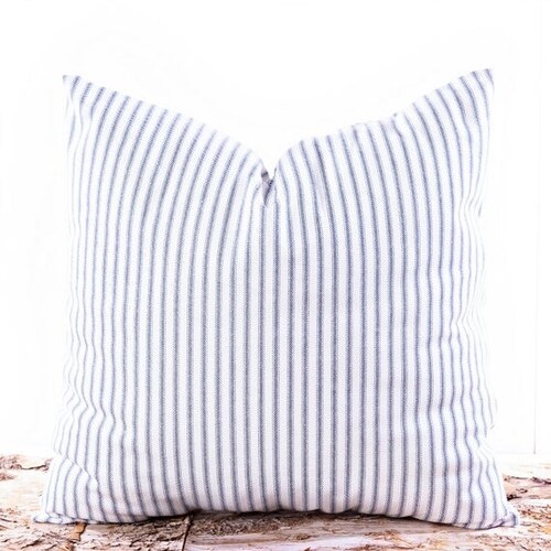 Navy Blue Ticking Stripe Throw Pillow Cover 18x18 Etsy