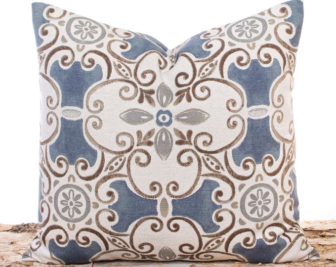 Spanish Tile Blue Decorative Pillowcase, Brown Accents, Traditional
