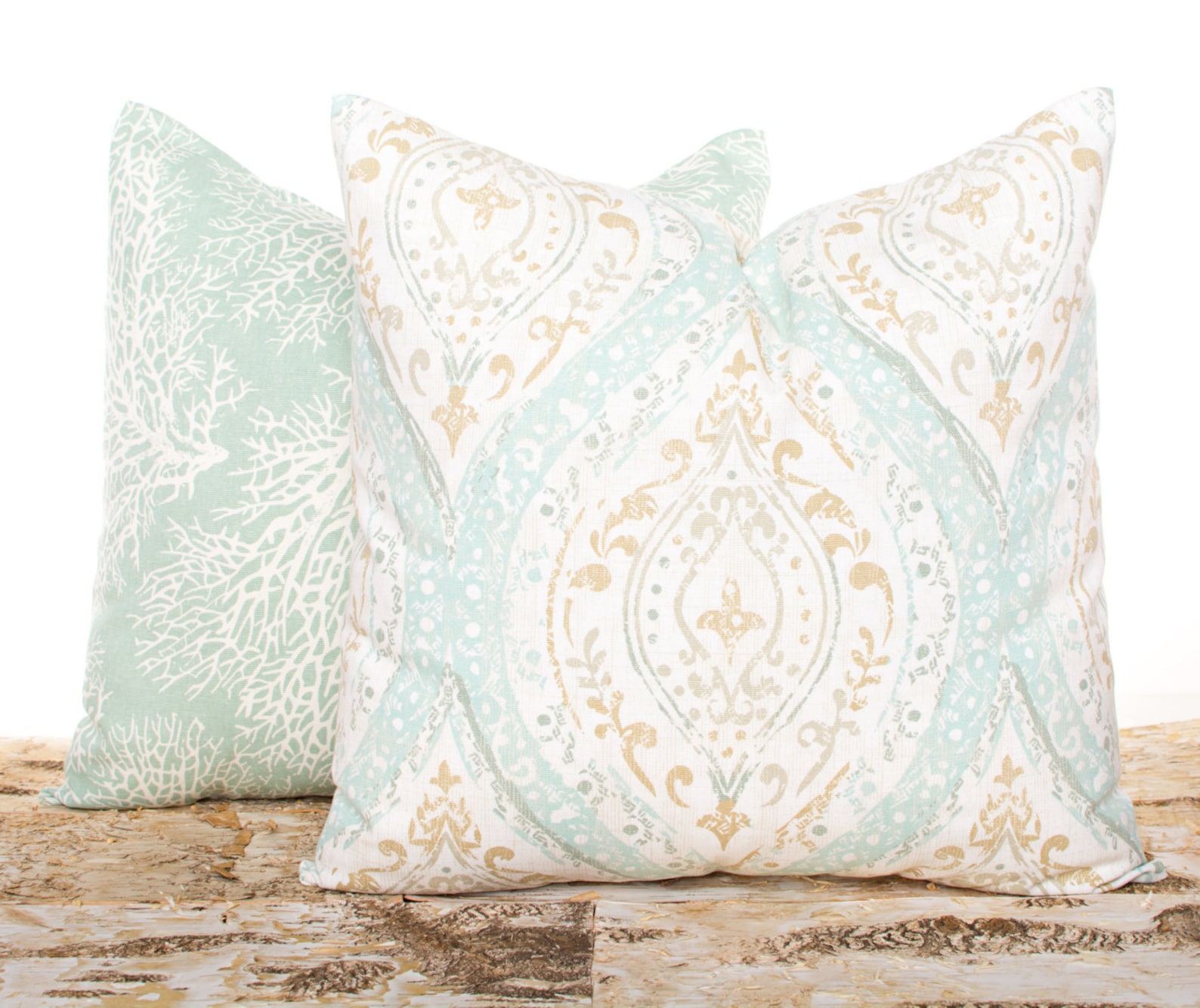 Seafoam Green Throw Pillows, Large Ocean Coral Pillow, Nautical Pillows