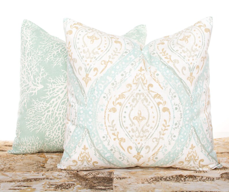Seafoam Green Throw Pillows Large Ocean Coral Pillow Etsy