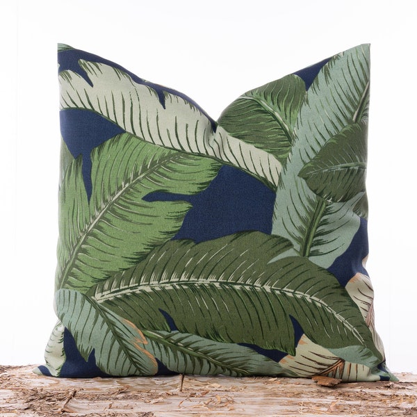 Outdoor Tommy Bahama pillow, Navy pillow, Tropical palm leaf pillow cover, Green pillows, Palm leaf, Palm tree, Coastal pillows, Outdoor