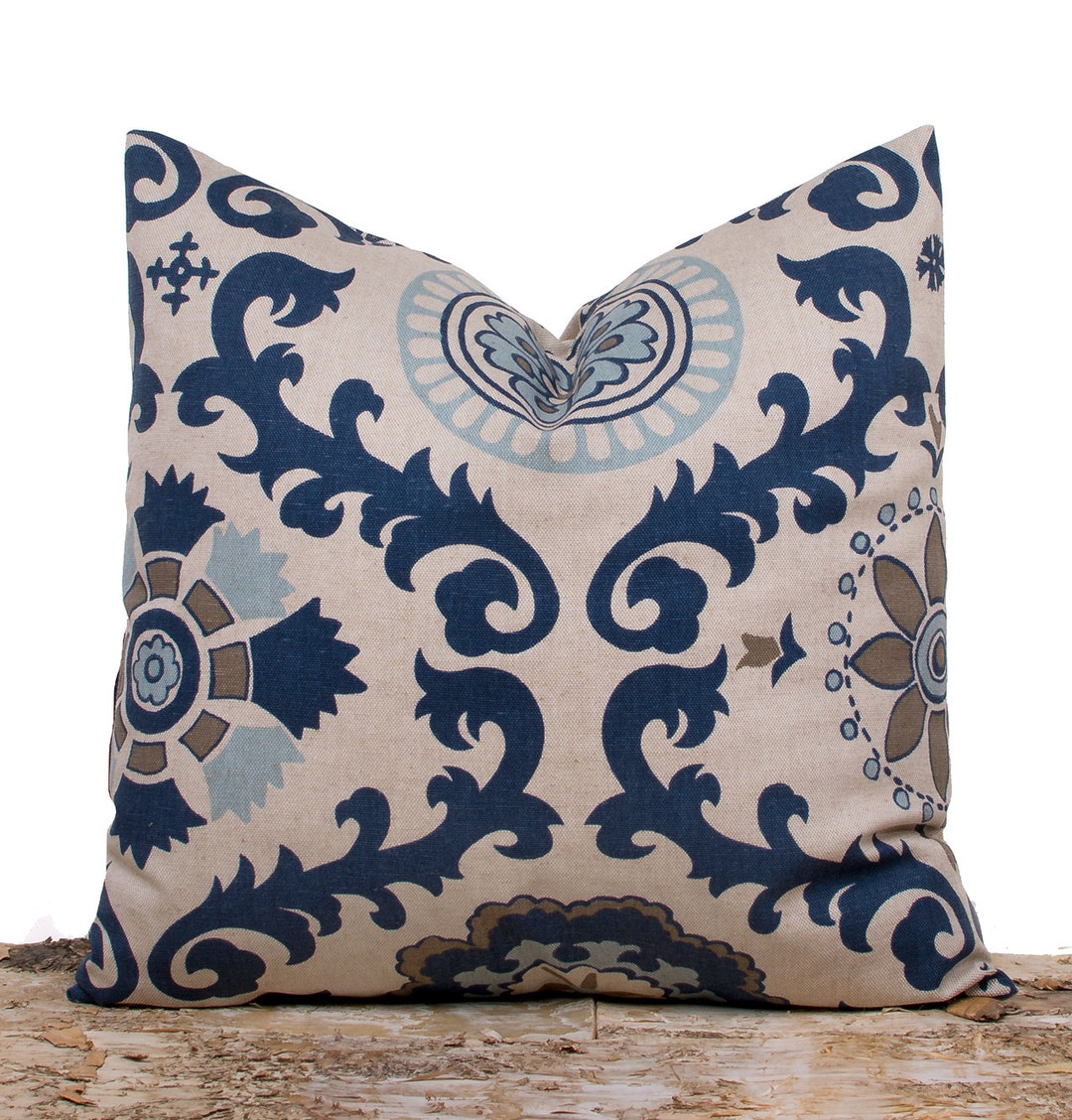 Indigo Blue Throw Pillow Cover, Suzani Designer Pillow Case, Guest