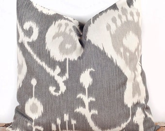 Gray Ikat Pillow Cover, Decorative Bed Pillows, Toss Pillow Cases, 16 x 16