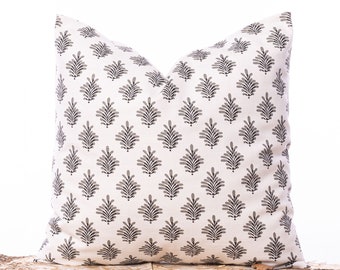 Black and white pillow, Farmhouse pillow covers, Neutral throw pillow, Block print fabric, Flowers, Designer fabric, Classy pillows, Elegant