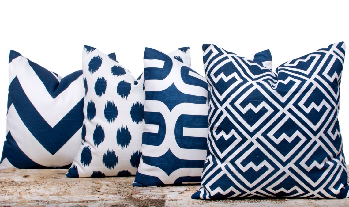Navy Throw Pillows Navy Squares Pillow Cover Navy Pillows Etsy